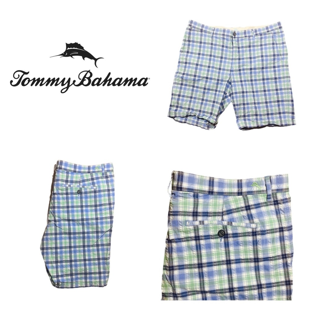 Tommy Bahama Men's Plaid Shorts, Size 40, Dark Blue/Light Blue, Cotton Blend